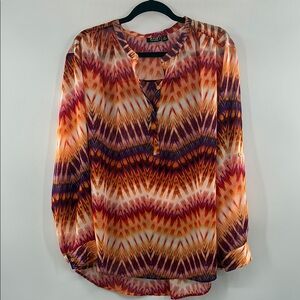 a.n.a Orange Long Sleeve Graphic Sheer Blouse size: 1X
